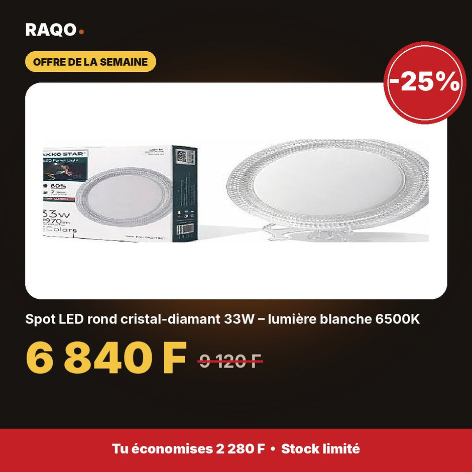 Spot LED rond cristal-diamant 33W – lumière blanche 6500K | Akko Star - RAQO