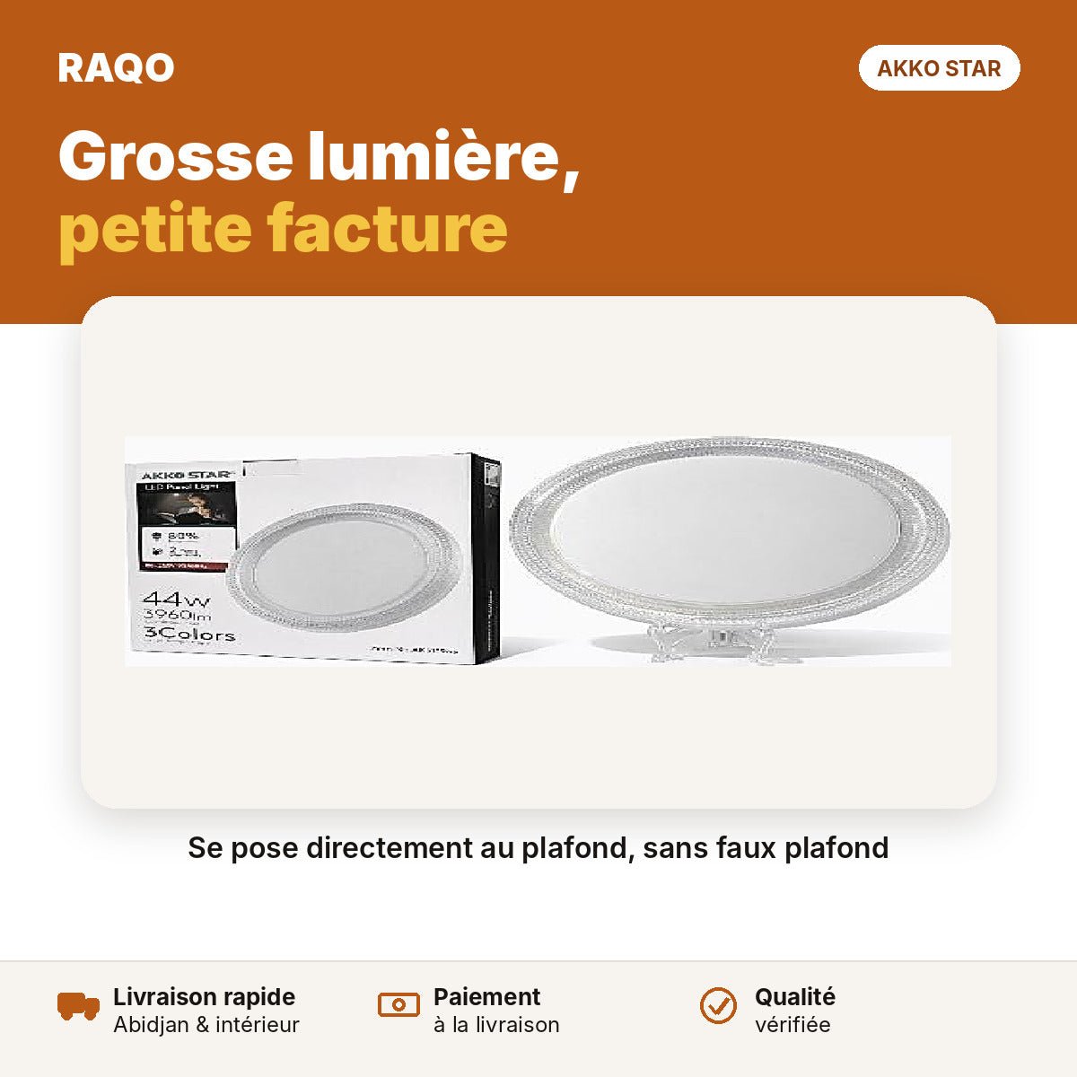 Spot LED rond cristal-diamant 44W – 3 couleurs | Akko Star - RAQO