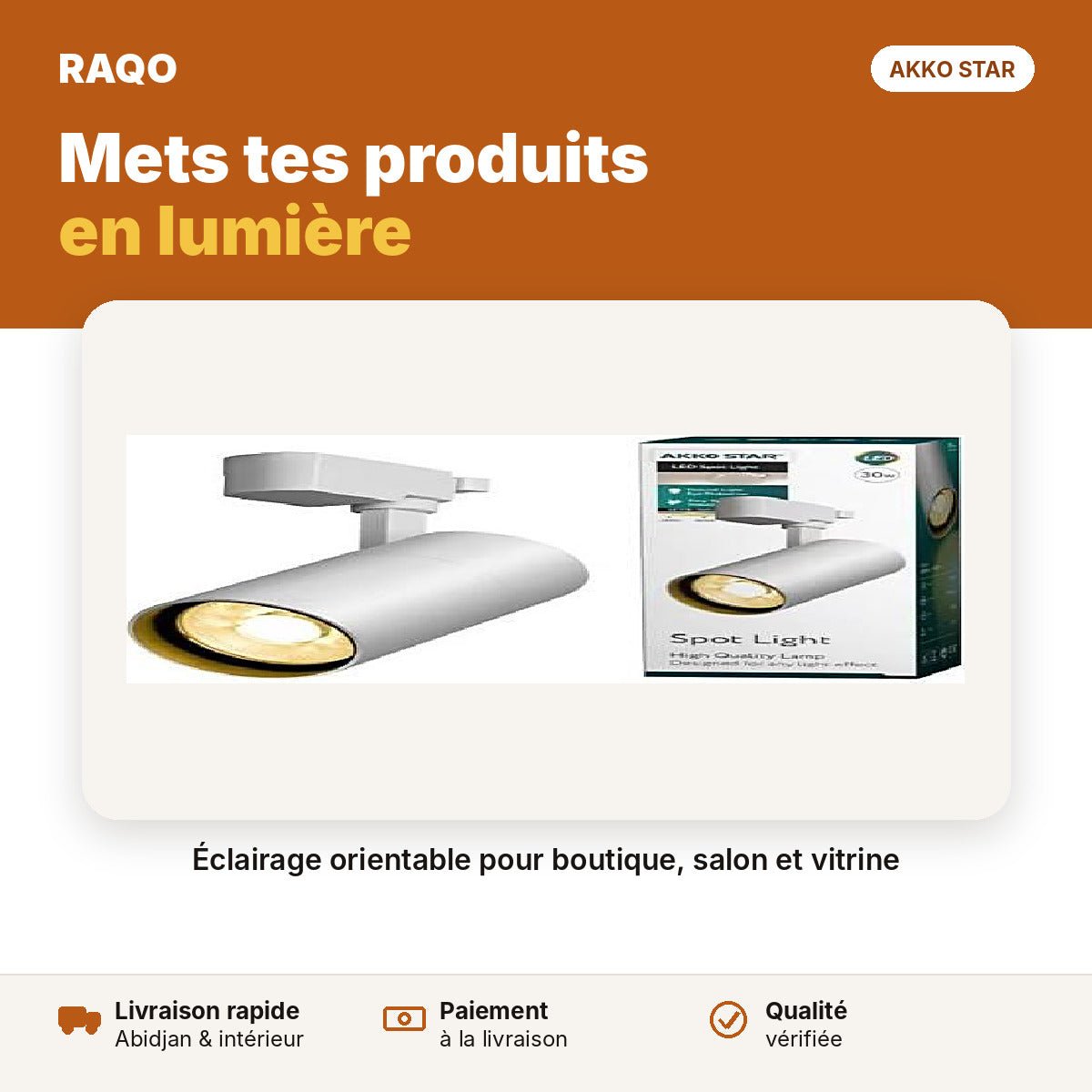 Spot sur rail LED 28W blanc – lumière neutre 4000K | Akko Star - RAQO