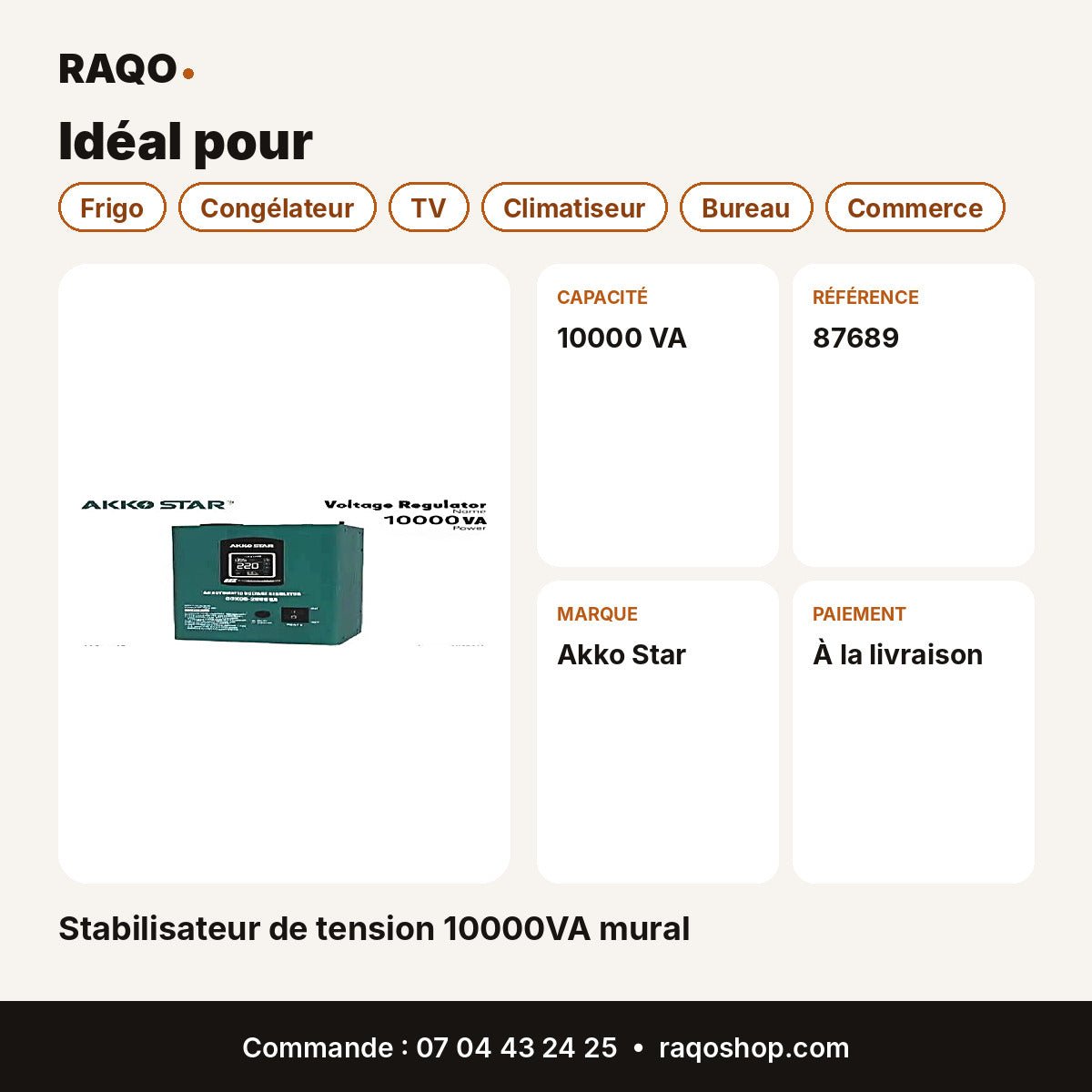 Stabilisateur de tension 10000VA mural | Akko Star - RAQO