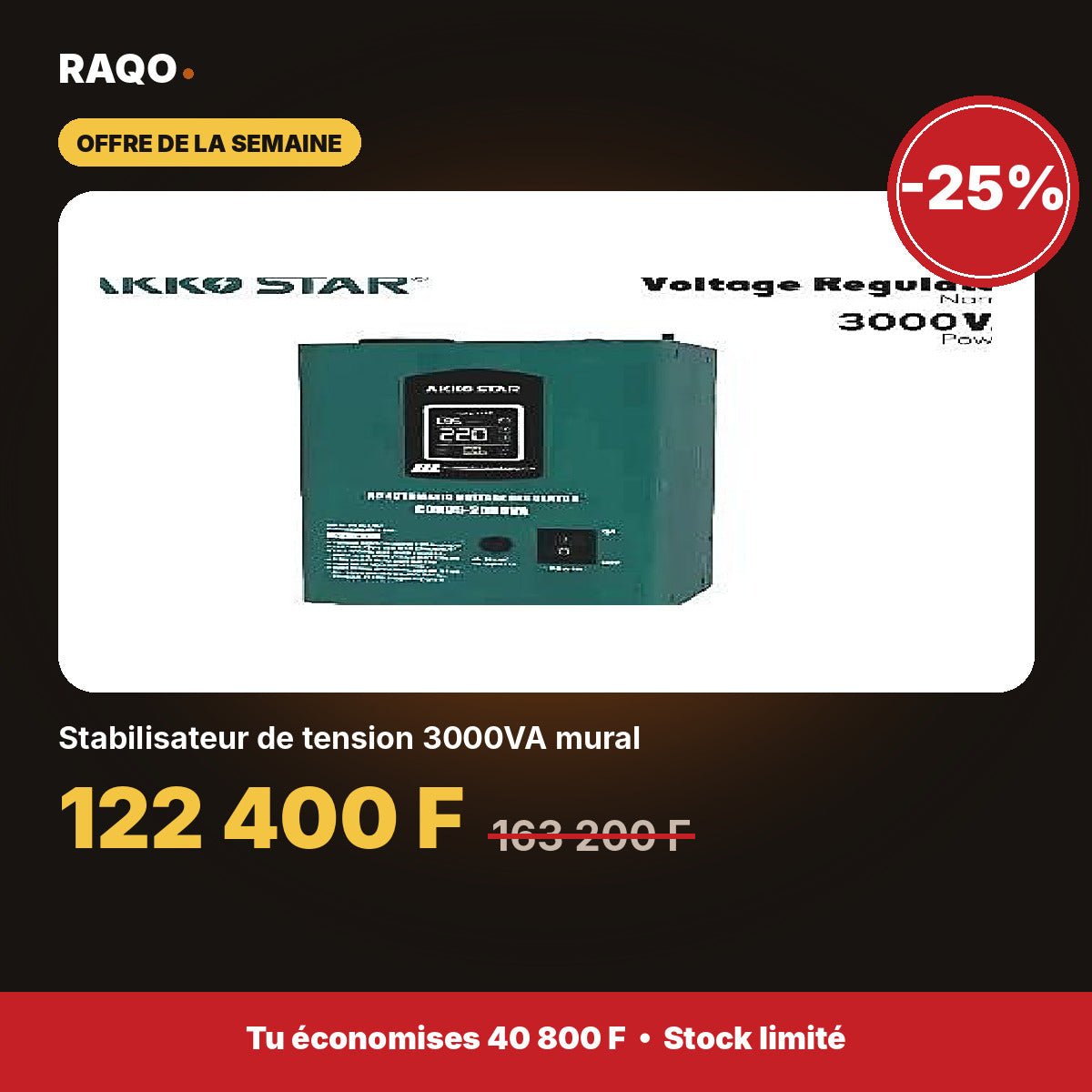 Stabilisateur de tension 3000VA mural | Akko Star - RAQO