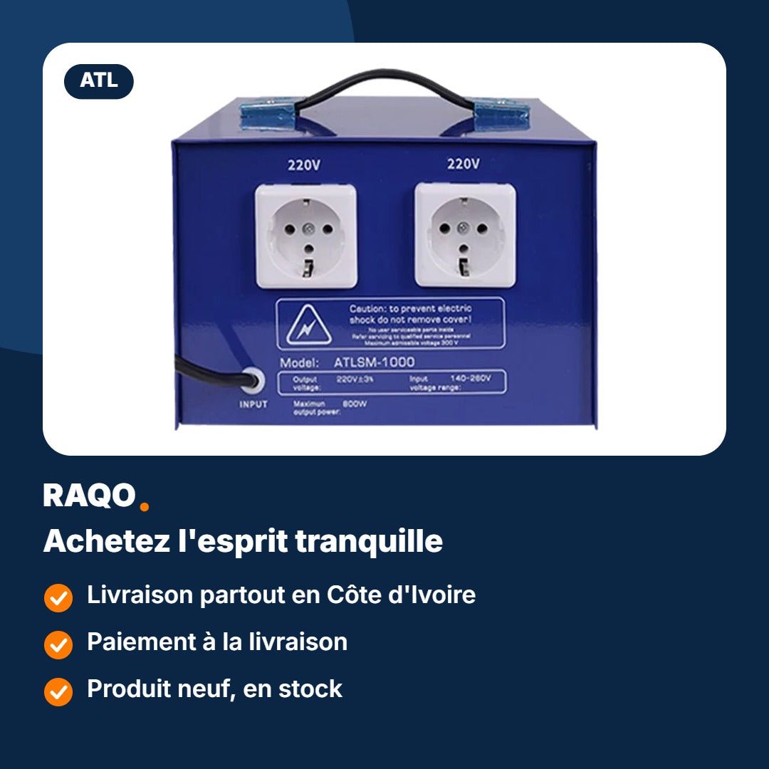 Stabilisateur de tension ATL 1 000 VA servo-moteur – ATLSM-1000 - RAQO