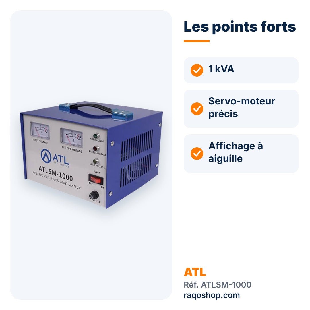 Stabilisateur de tension ATL 1 000 VA servo-moteur – ATLSM-1000 - RAQO