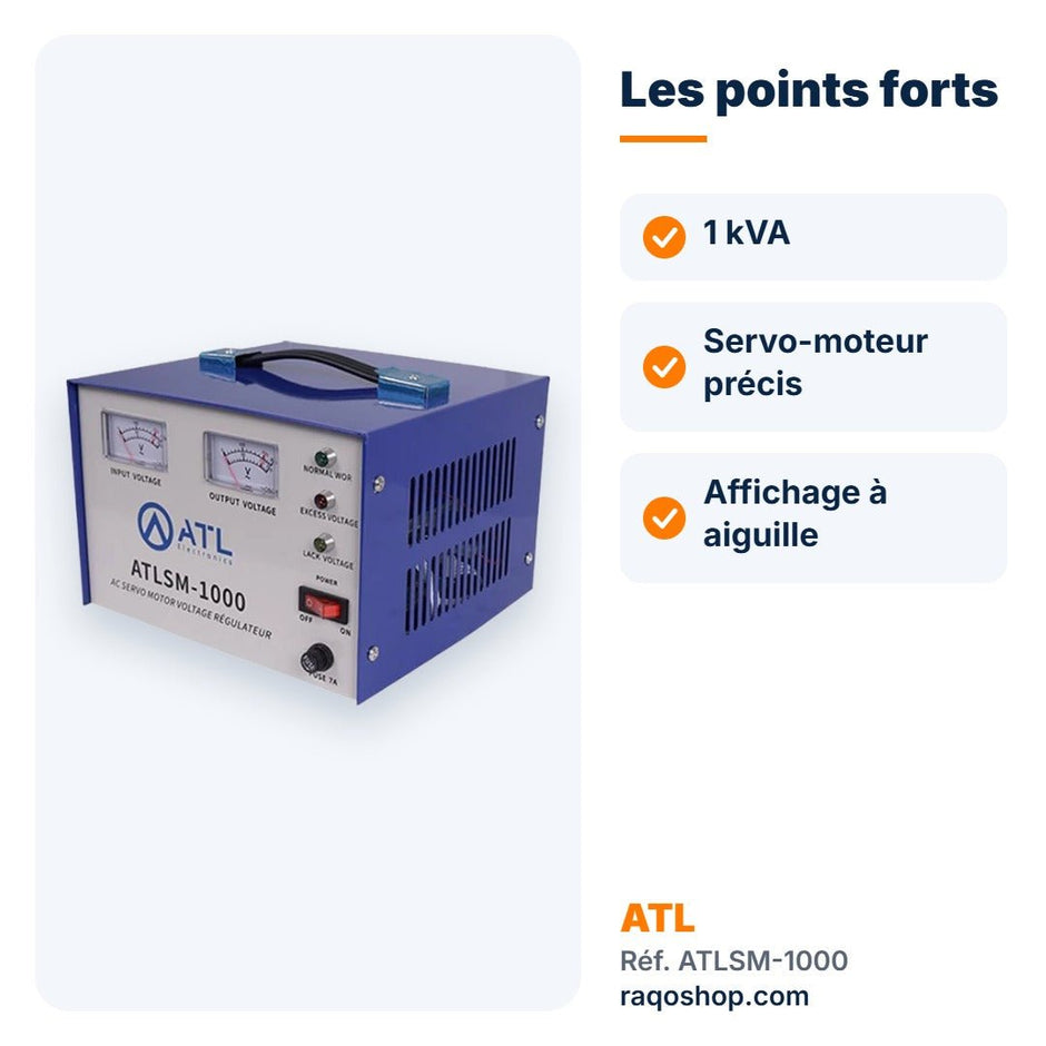 Stabilisateur de tension ATL 1 000 VA servo-moteur – ATLSM-1000 - RAQO