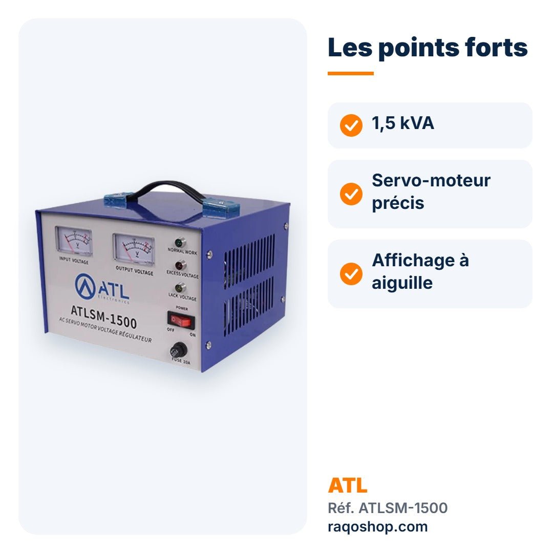 Stabilisateur de tension ATL 1 500 VA servo-moteur – ATLSM-1500 - RAQO