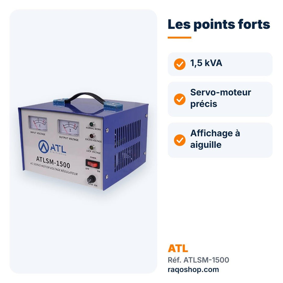 Stabilisateur de tension ATL 1 500 VA servo-moteur – ATLSM-1500 - RAQO
