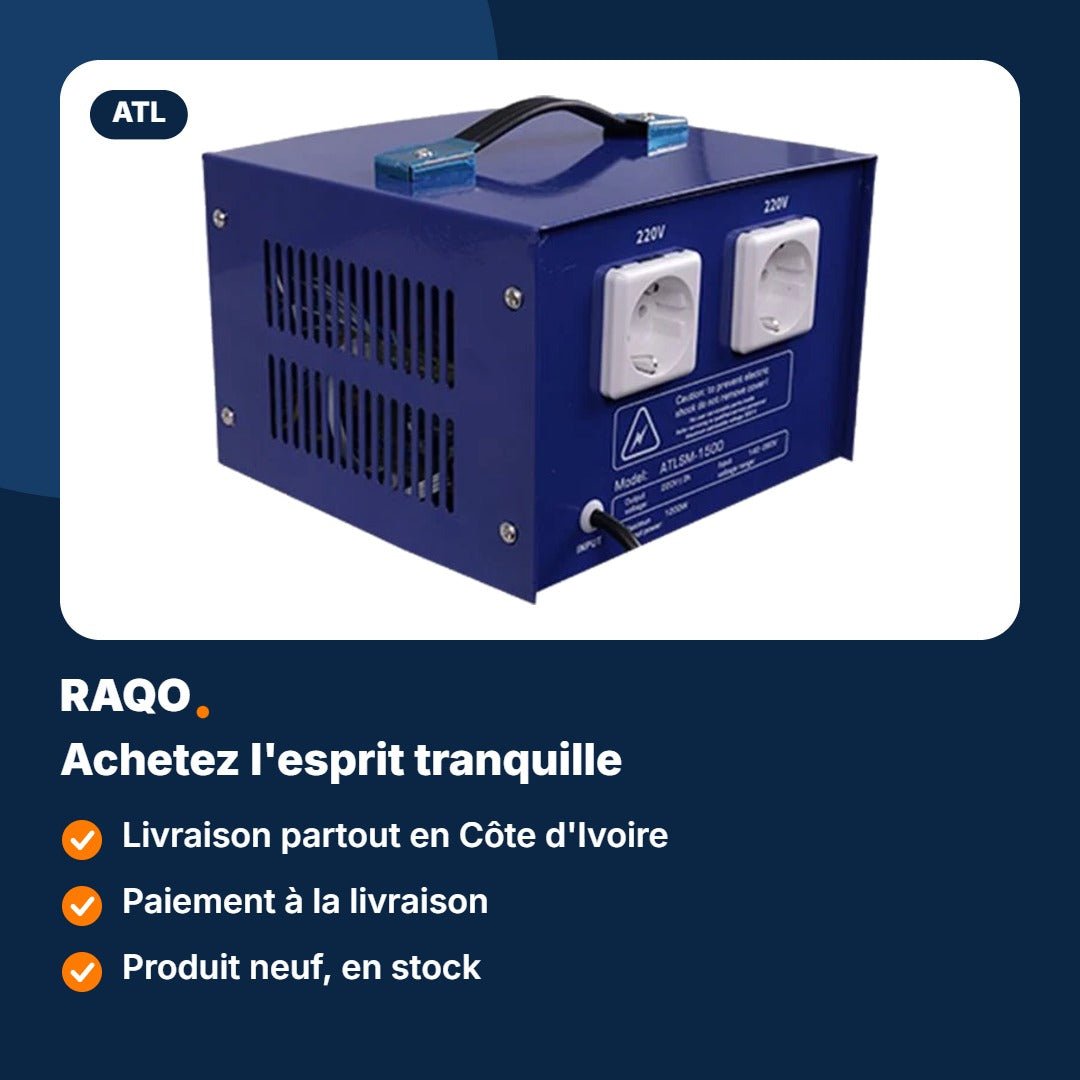 Stabilisateur de tension ATL 1 500 VA servo-moteur – ATLSM-1500 - RAQO