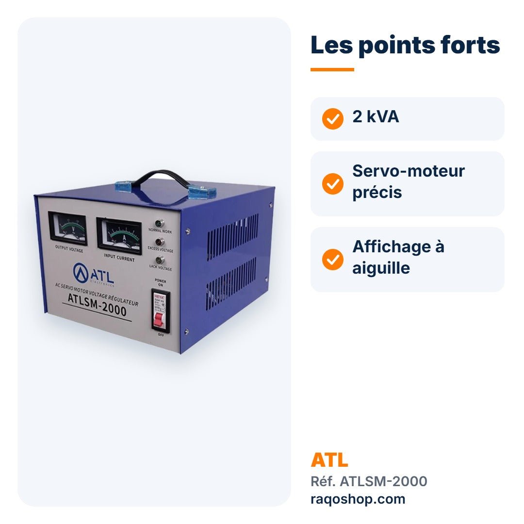 Stabilisateur de tension ATL 2 000 VA servo-moteur – ATLSM-2000 - RAQO