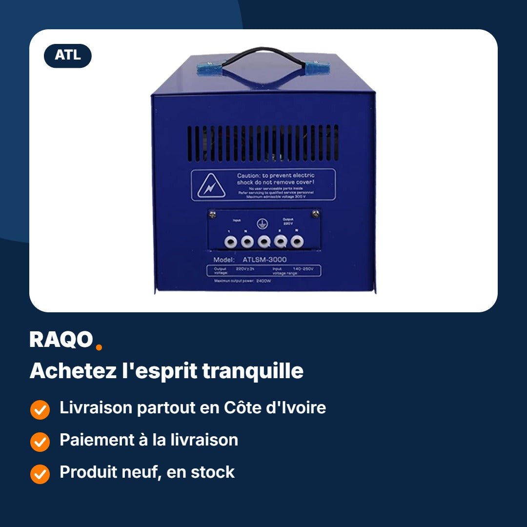 Stabilisateur de tension ATL 3 000 VA servo-moteur – ATLSM-3000 - RAQO