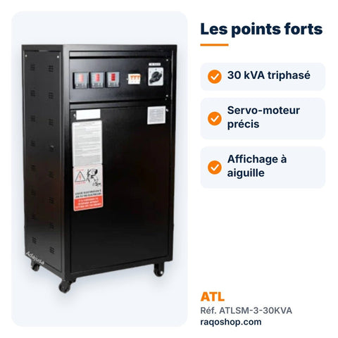 Stabilisateur de tension ATL 30 000 VA triphasé servo-moteur – ATLSM-3-30KVA - RAQO