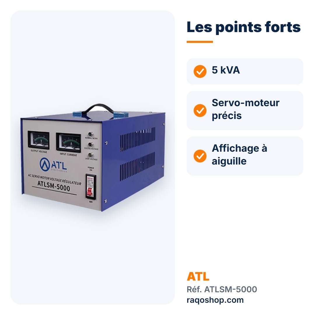 Stabilisateur de tension ATL 5 000 VA servo-moteur – ATLSM-5000 - RAQO