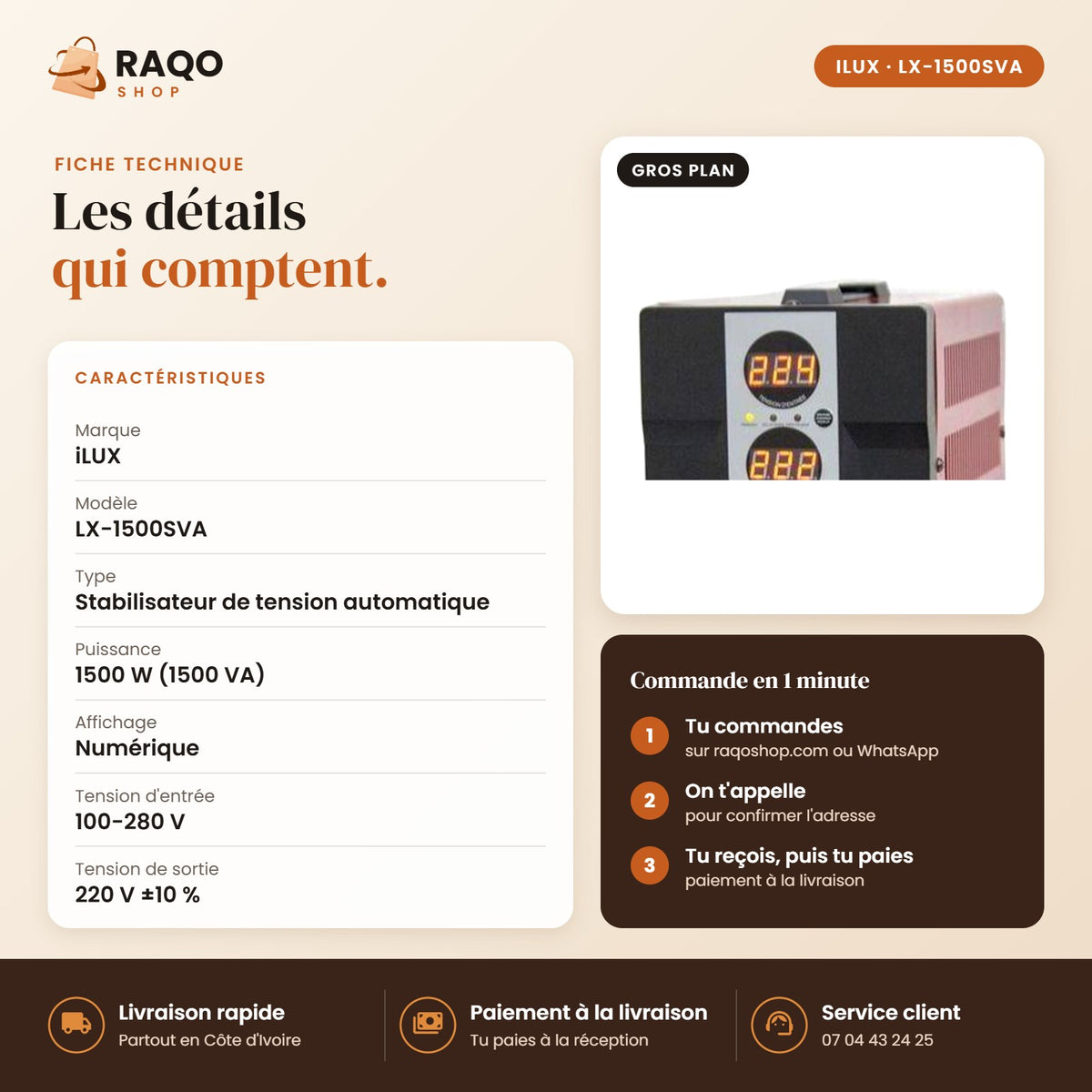 Stabilisateur de Tension iLUX – 1500 VA - RAQO (fiche technique)