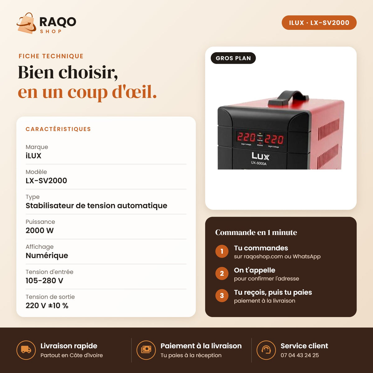 Stabilisateur de Tension iLUX – 2000 VA - RAQO (fiche technique)