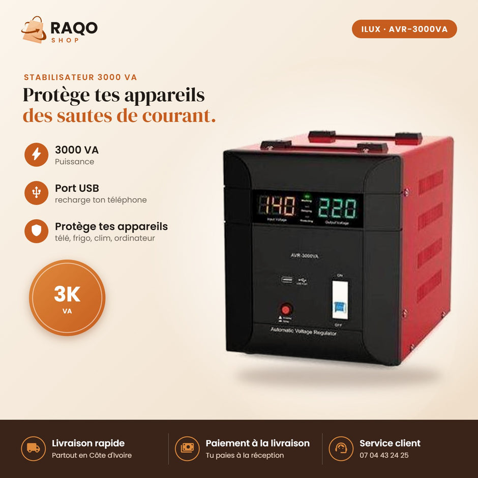 Stabilisateur de Tension iLUX – 3000 VA - RAQO