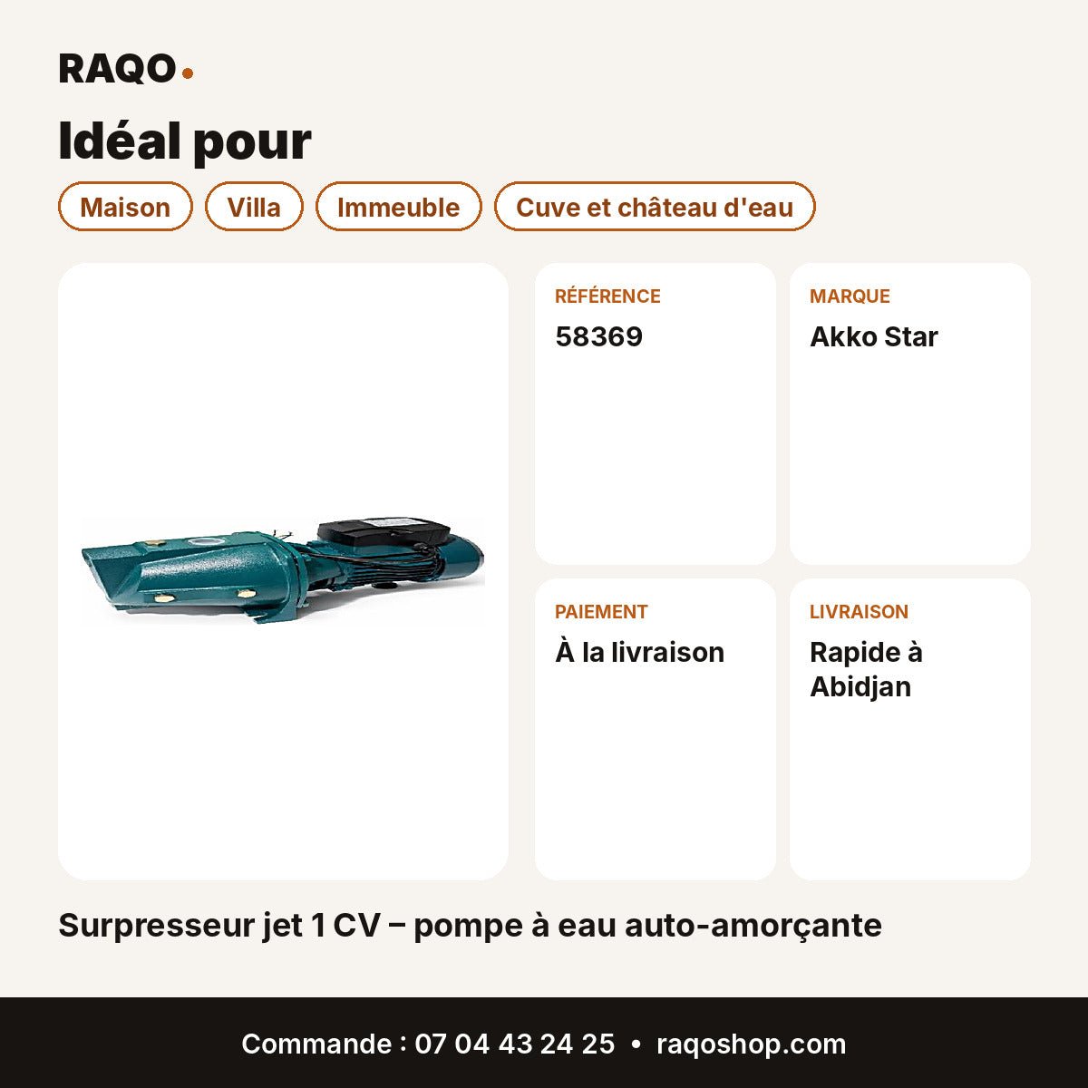 Surpresseur jet 1 CV – pompe à eau auto-amorçante | Akko Star - RAQO