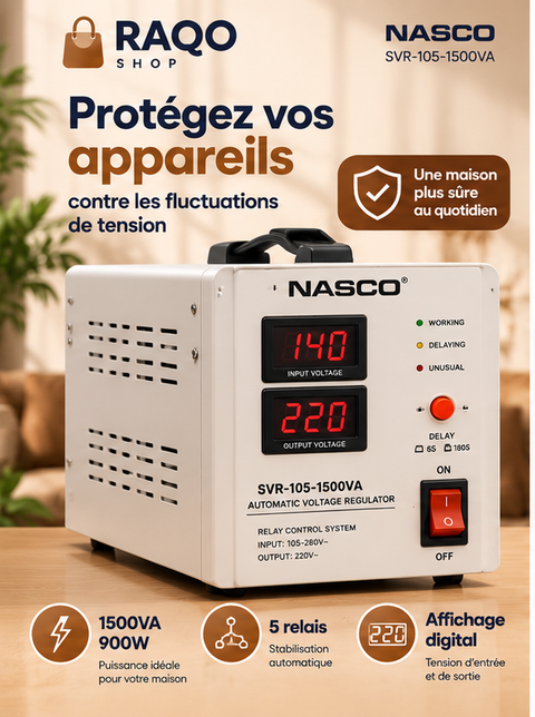 Stabilisateur Nasco SVR-105-1500VA - RAQO Shop