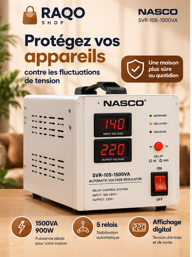 Stabilisateur Nasco SVR-105-1500VA - RAQO Shop