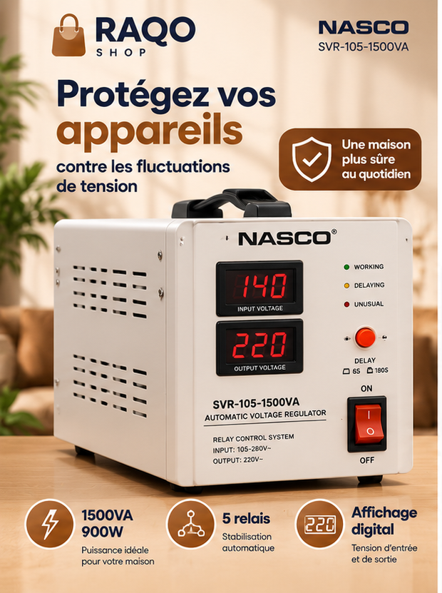Stabilisateur Nasco SVR-105-1500VA - RAQO Shop