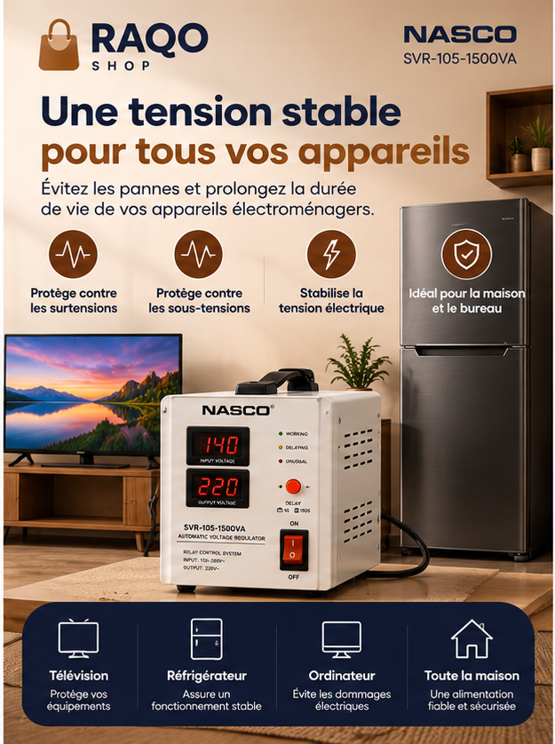 Stabilisateur Nasco SVR-105-1500VA - RAQO Shop