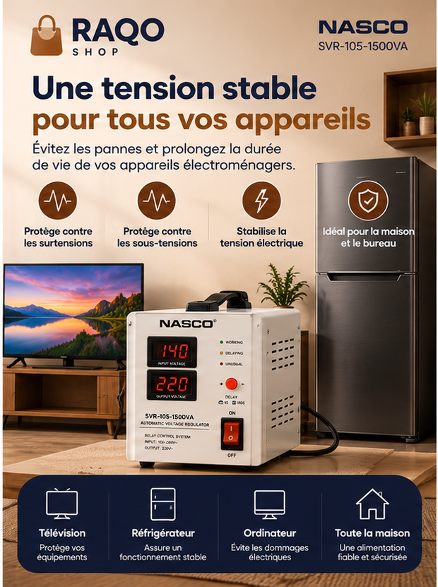 Stabilisateur Nasco SVR-105-1500VA - RAQO Shop
