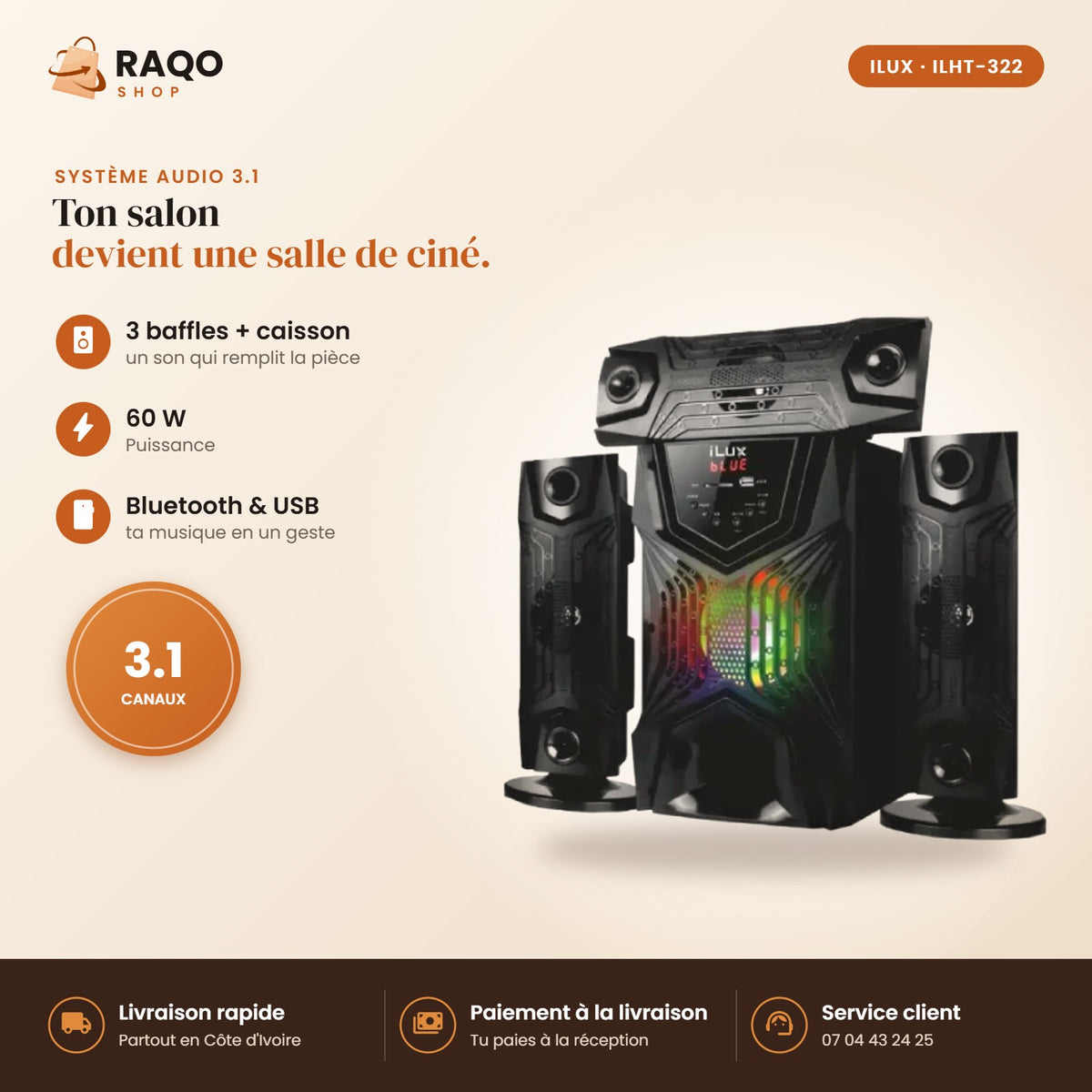 Système Audio 3.1 iLUX – Bluetooth - RAQO