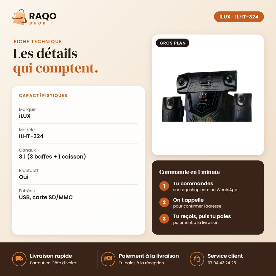 Système Audio 3.1 iLUX – Bluetooth - RAQO (fiche technique)