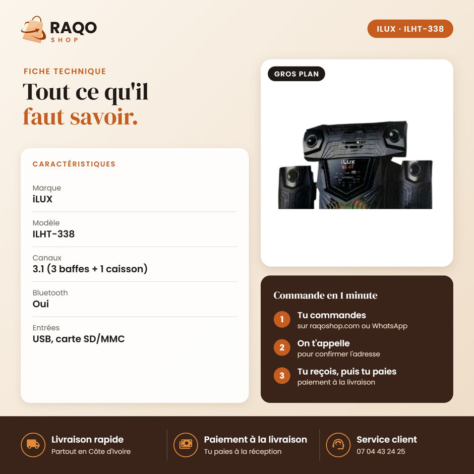 Système Audio 3.1 iLUX – Bluetooth - RAQO (fiche technique)