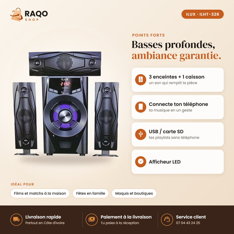 Système Audio 3.1 iLUX - RAQO (points forts)