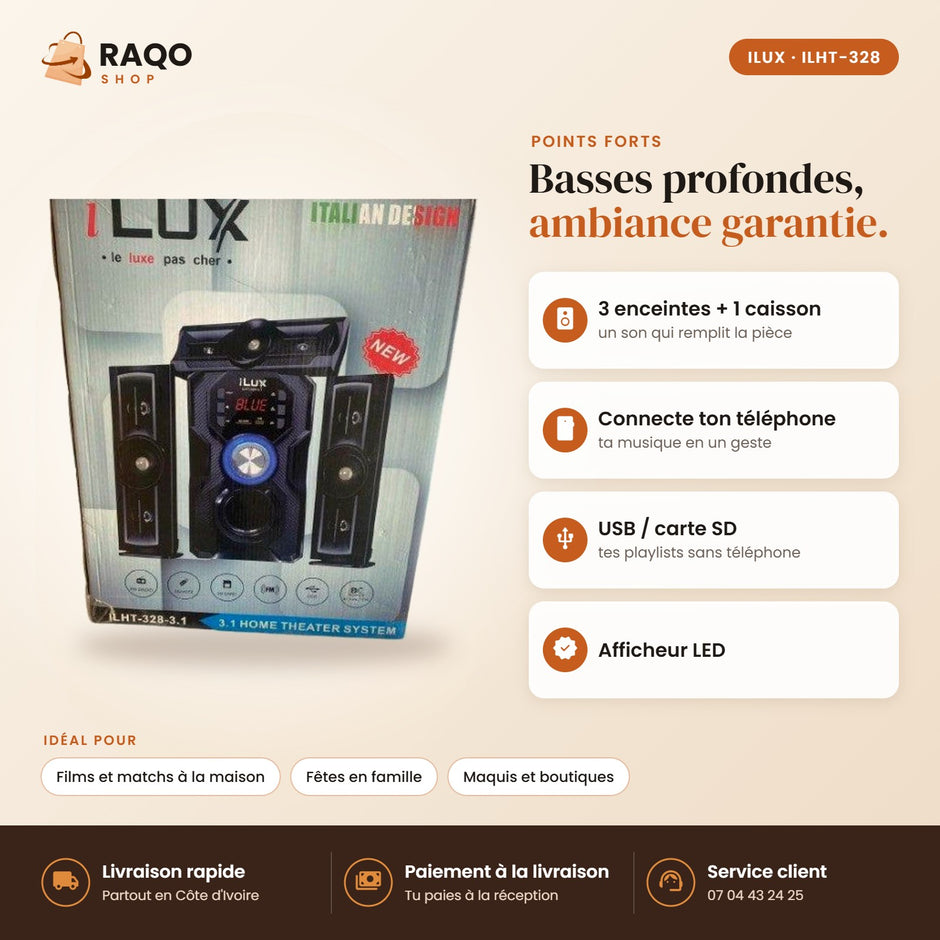 Système Audio 3.1 iLUX - RAQO (points forts)