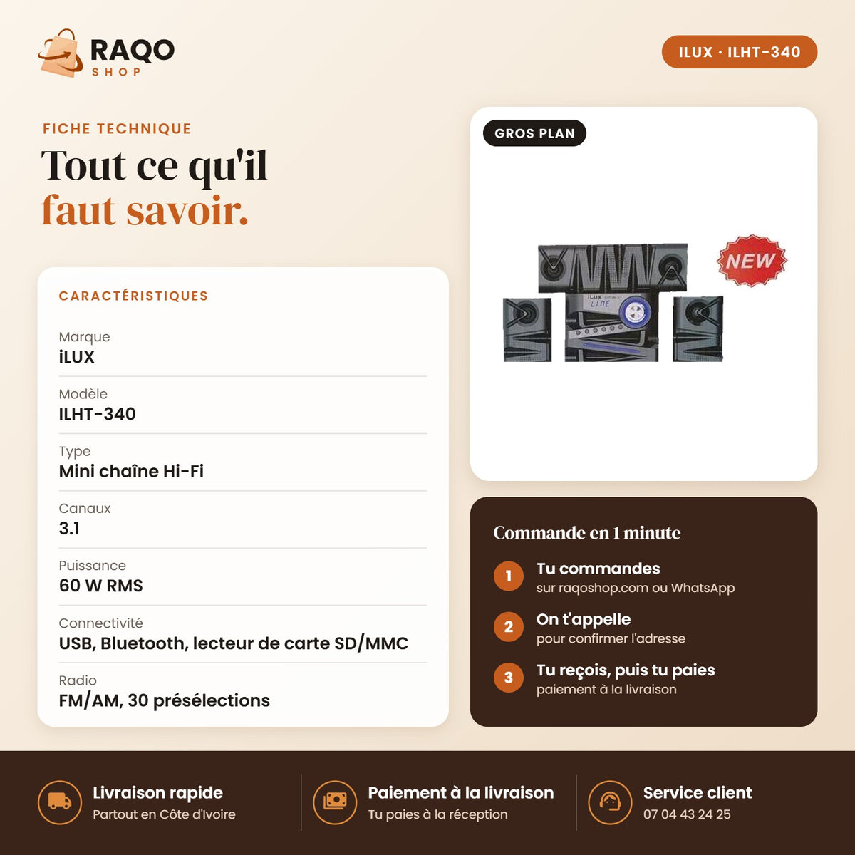 Système Audio 3.1 iLUX - RAQO (fiche technique)