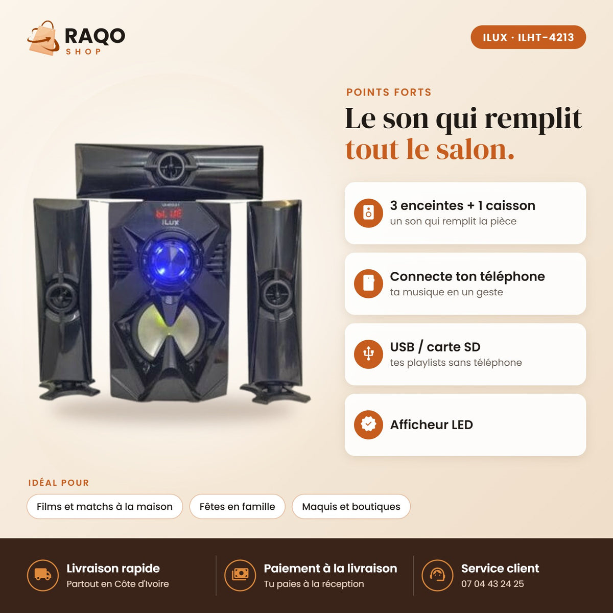 Système Audio 3.1 iLUX - RAQO (points forts)
