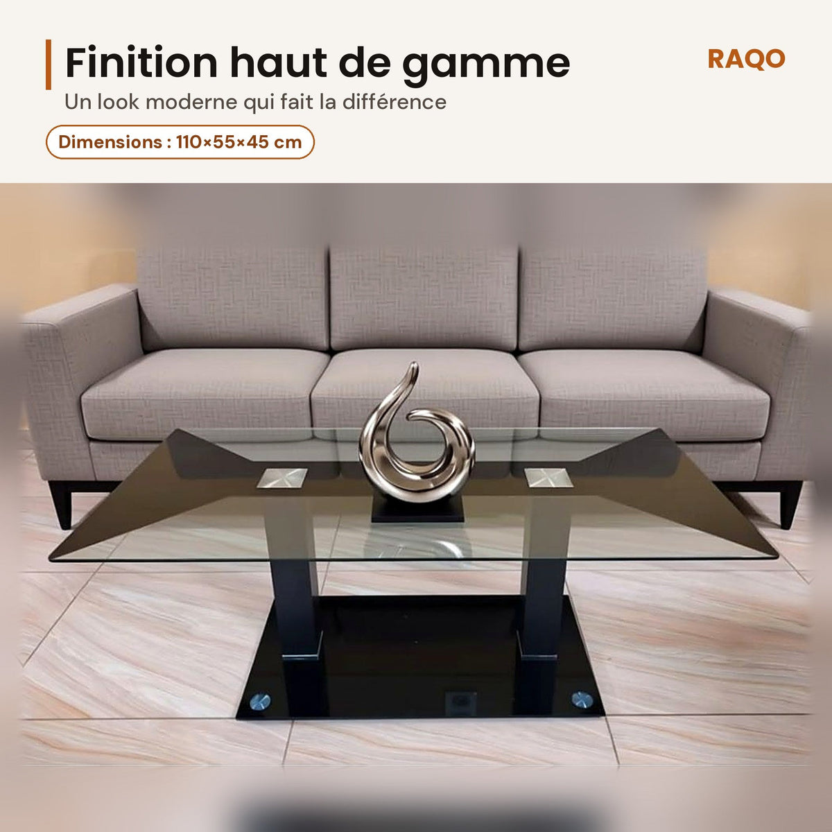 Table basse en verre 126 – 110×55×45 cm - RAQO