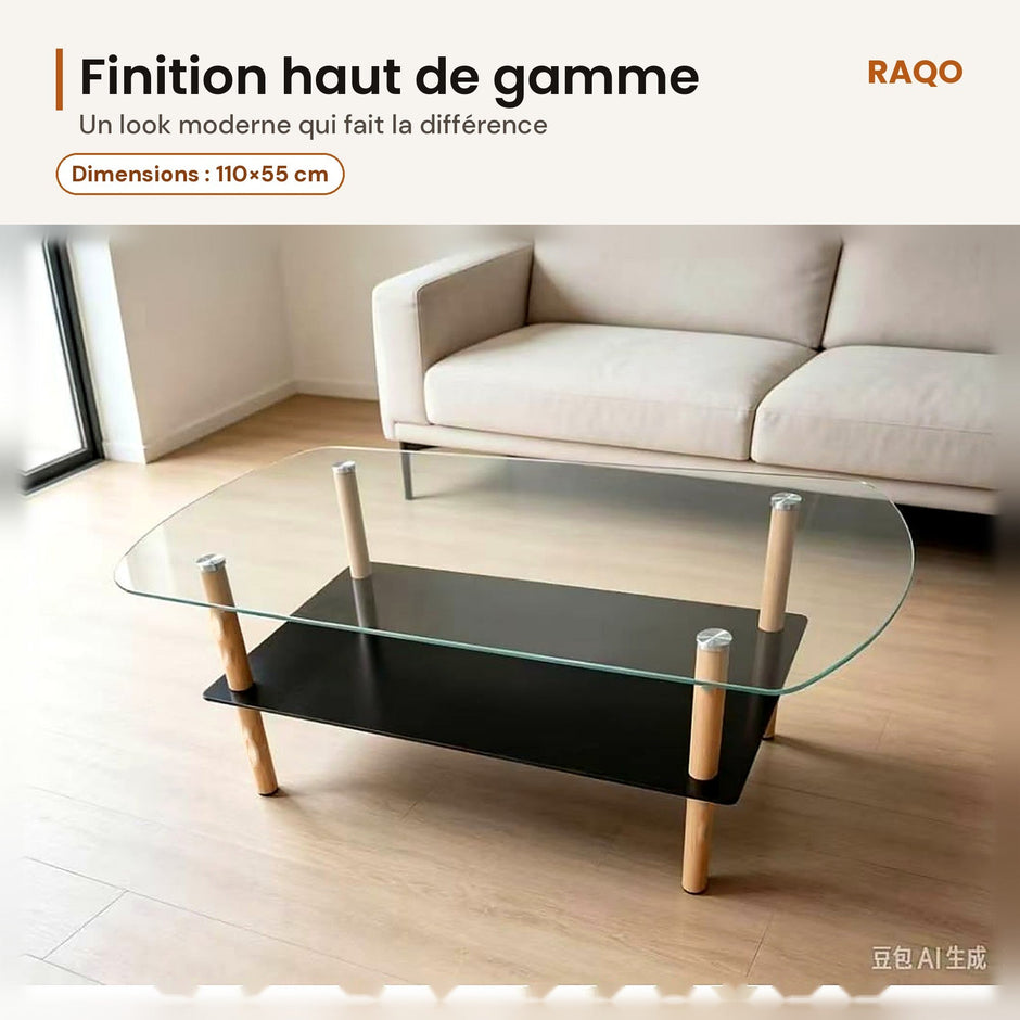 Table basse en verre 26-24 – 110×55 cm - RAQO