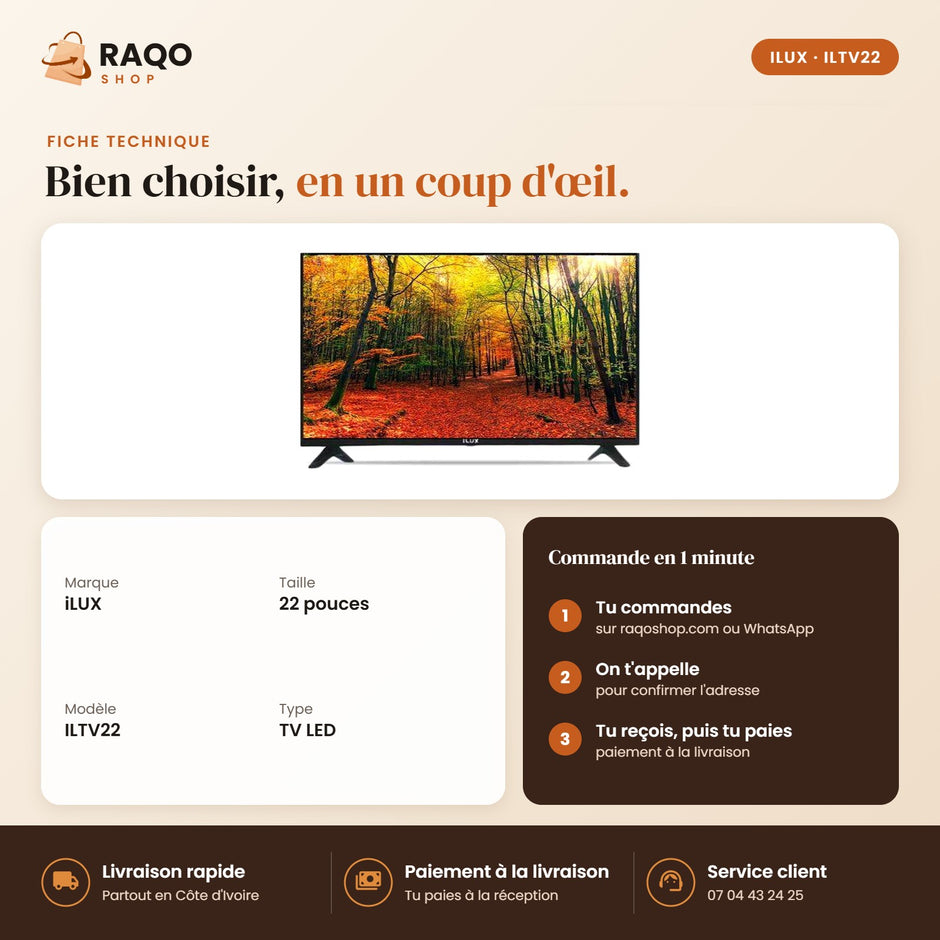 Téléviseur LED iLUX – 22" - RAQO (fiche technique)