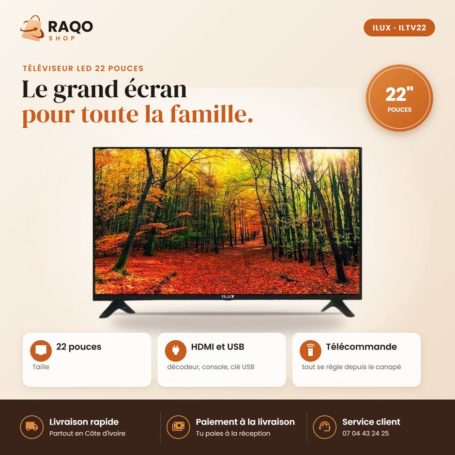 Téléviseur LED iLUX – 22" - RAQO