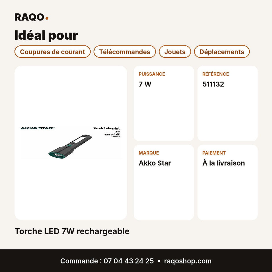 Torche LED 7W rechargeable | Akko Star - RAQO