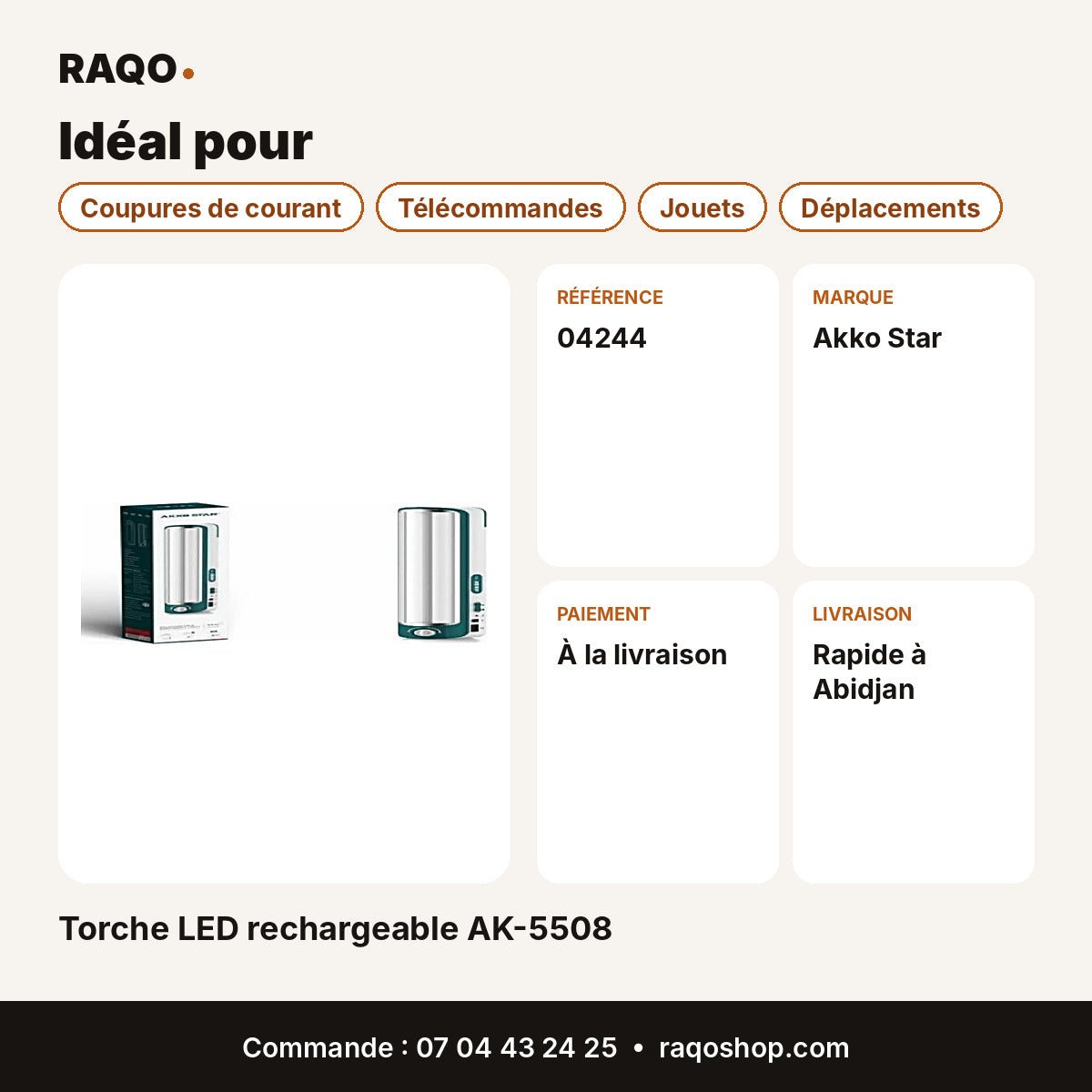 Torche LED rechargeable AK-5508 | Akko Star - RAQO