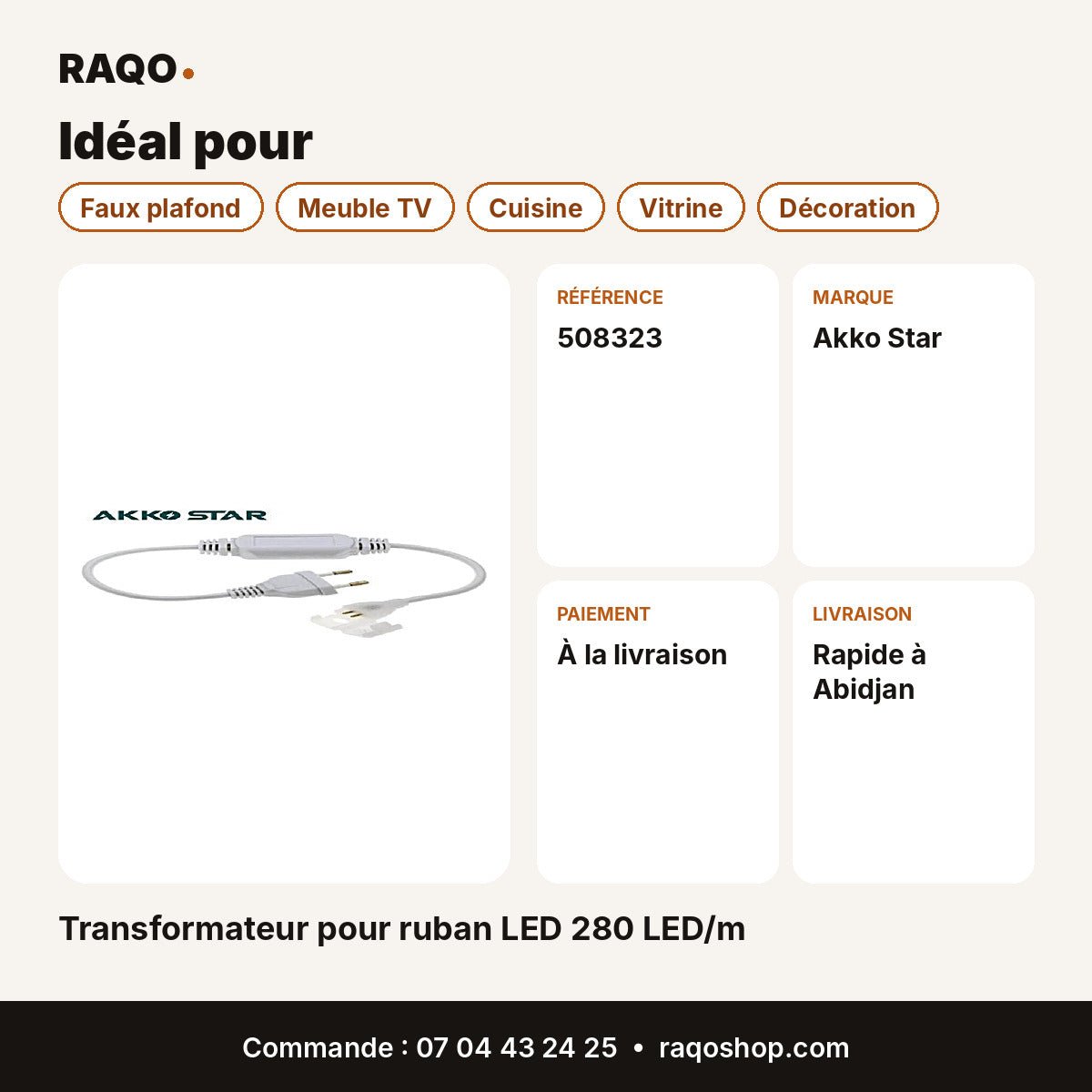 Transformateur pour ruban LED 280 LED/m | Akko Star - RAQO