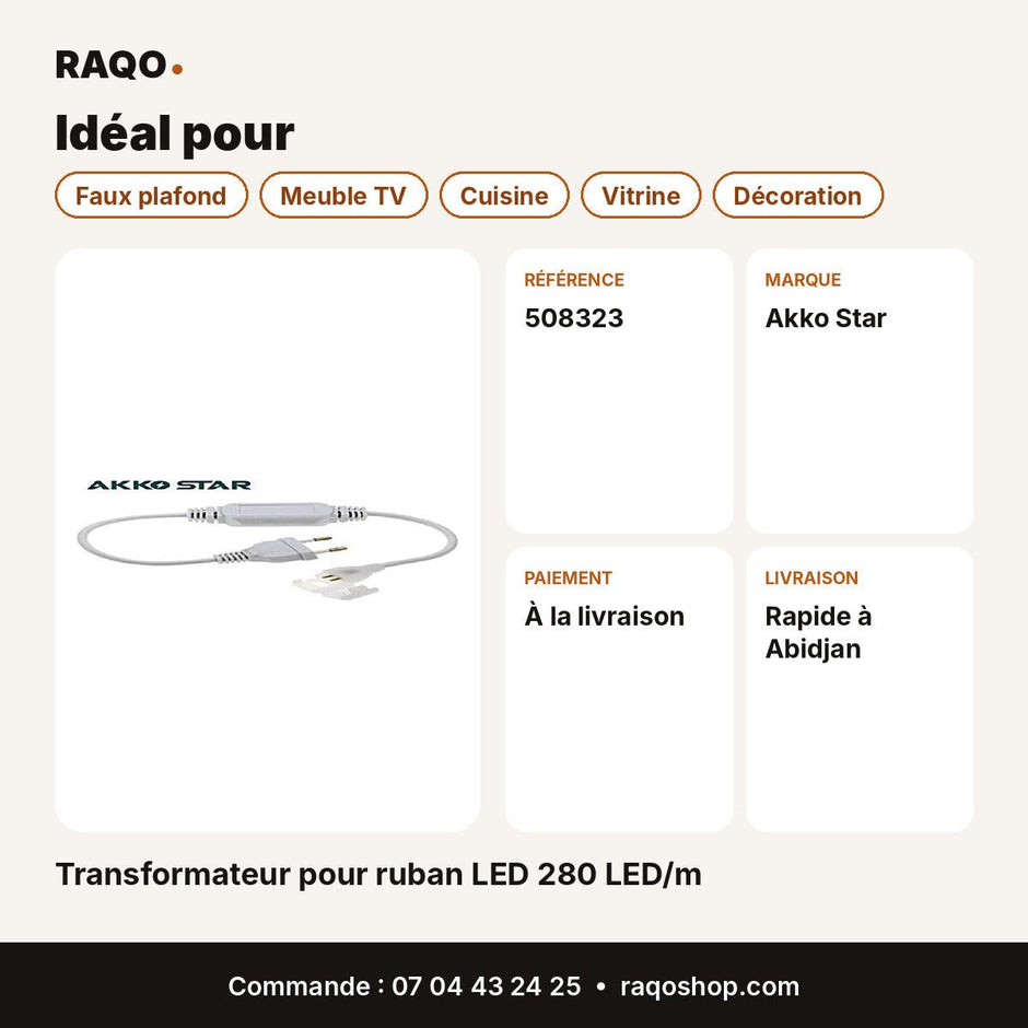 Transformateur pour ruban LED 280 LED/m | Akko Star - RAQO