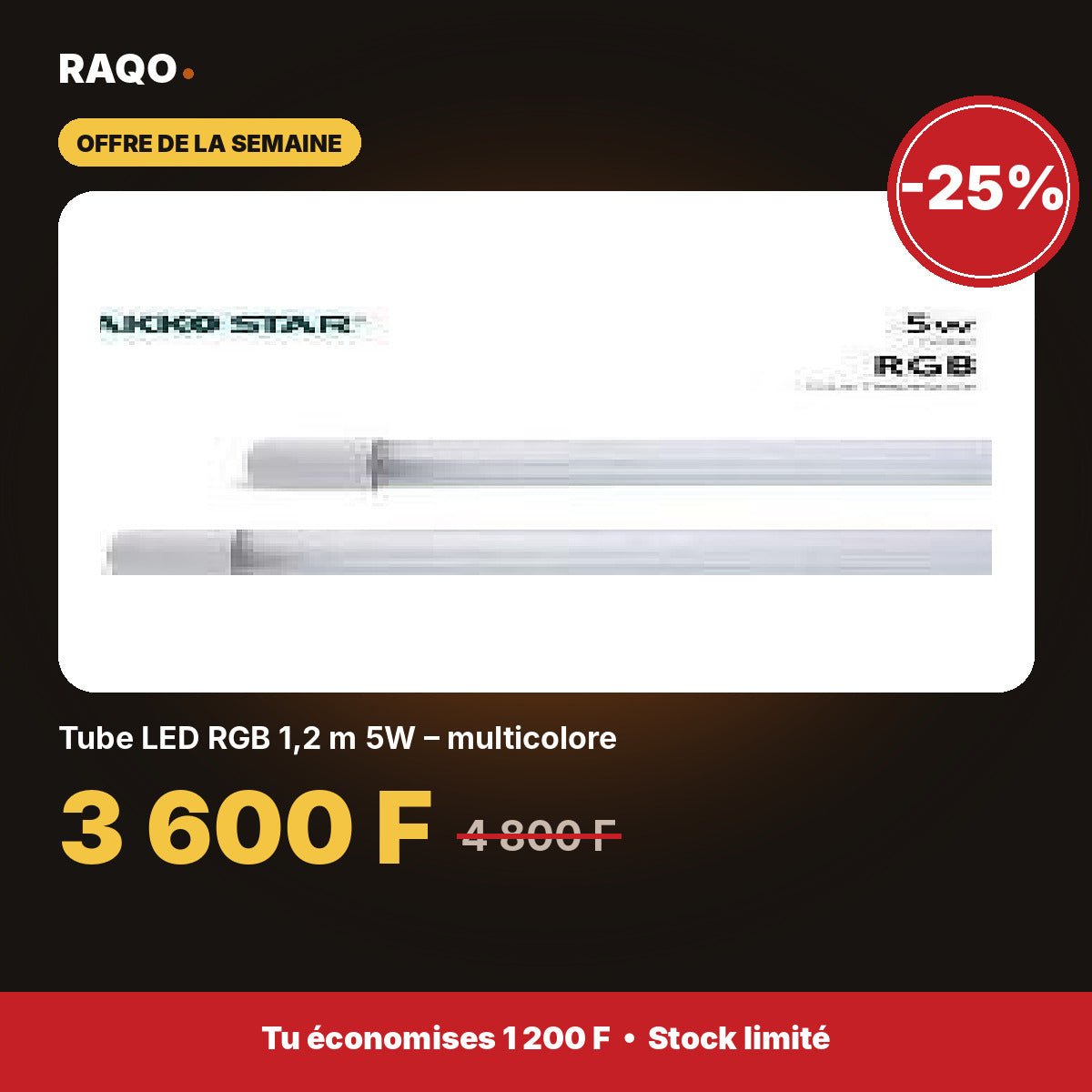 Tube LED RGB 1,2 m 5W – multicolore | Akko Star - RAQO