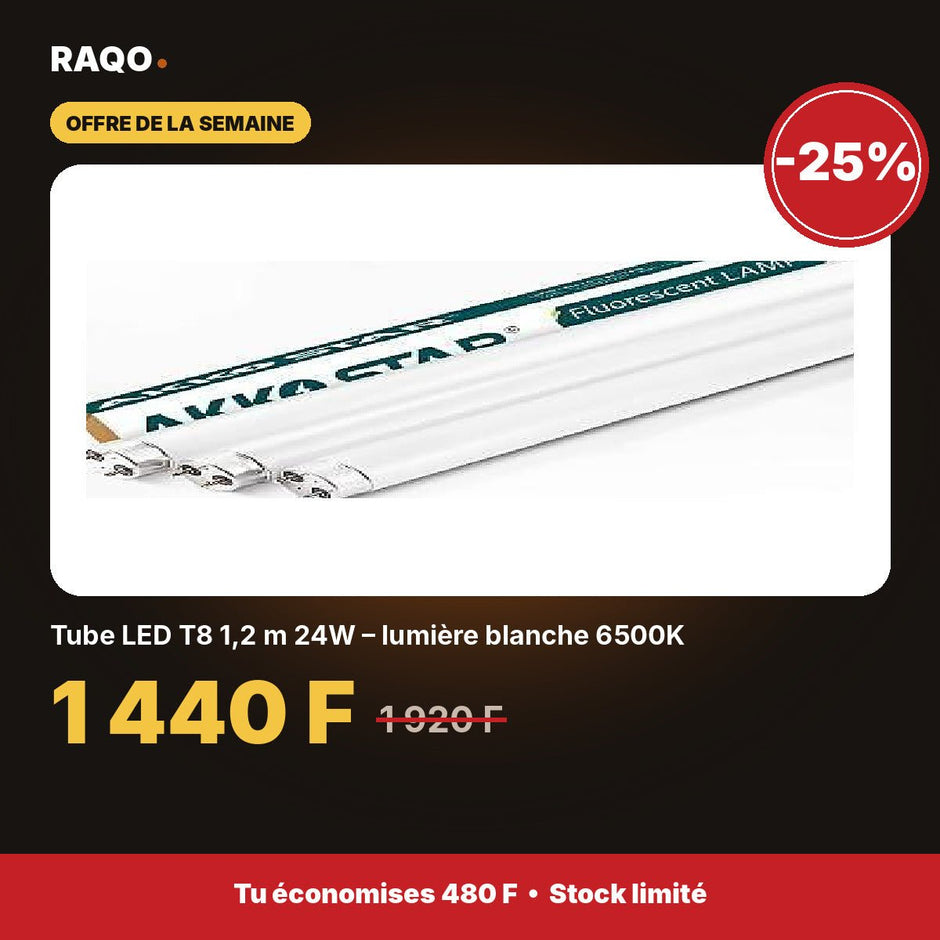 Tube LED T8 1,2 m 24W – lumière blanche 6500K | Akko Star - RAQO