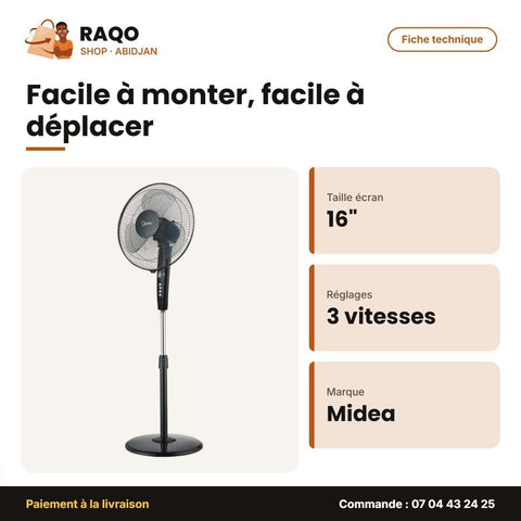 Ventilateur à Pied Midea – 16'' – 3 Vitesses – Avec 5 Hélices | VENT_FS40-10D - RAQO