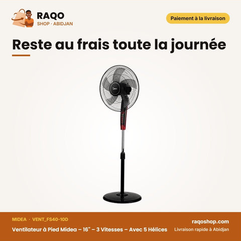 Ventilateur à Pied Midea – 16'' – 3 Vitesses – Avec 5 Hélices | VENT_FS40-10D - RAQO