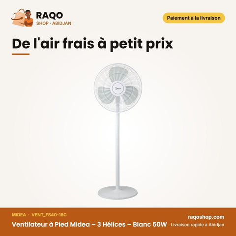 Ventilateur à Pied Midea – 3 Hélices – Blanc 50W | VENT_FS40-18C - RAQO