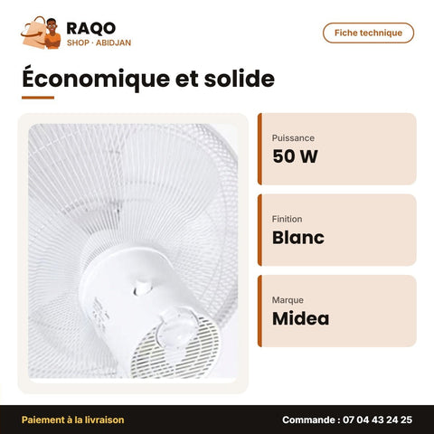 Ventilateur à Pied Midea – 3 Hélices – Blanc 50W | VENT_FS40-18C - RAQO