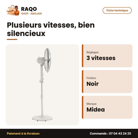 Ventilateur à Pied Midea – 3 Vitesses – Noir – 5 Hélices | VENT_FS40-15F - RAQO