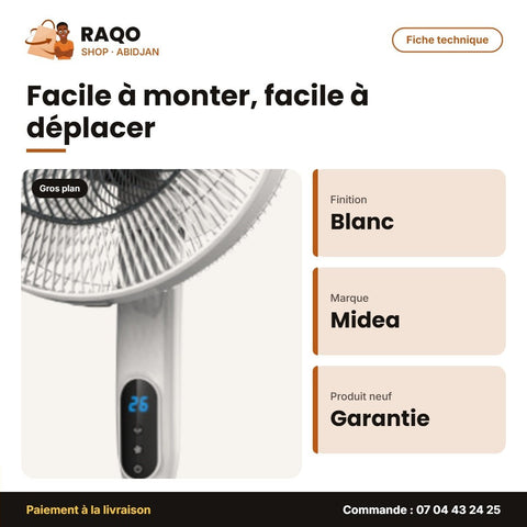 Ventilateur à Pied Midea – Avec Télécommande – Mode Silence – Blanc | VENT_FS40-18ARW - RAQO