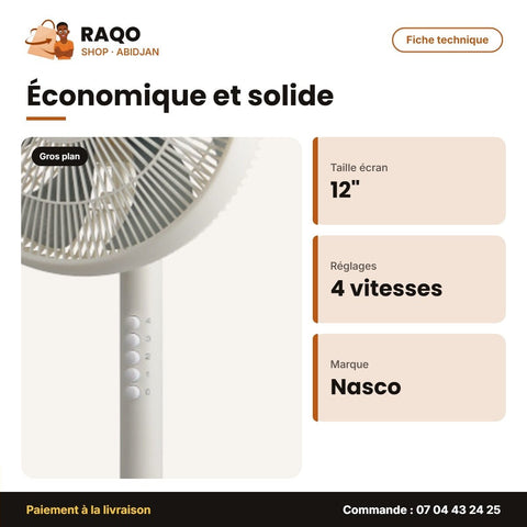 Ventilateur à Pied Nasco 12" – 350mm – 4 Vitesses – 7 Hélices | LF-SF1200 - RAQO