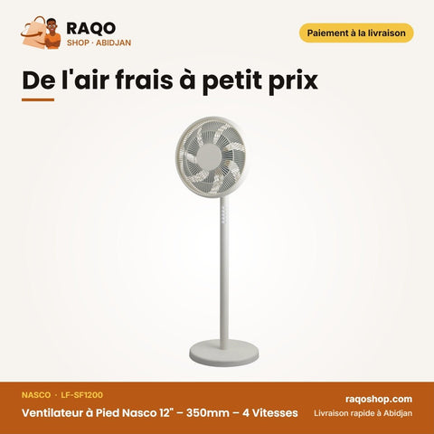 Ventilateur à Pied Nasco 12" – 350mm – 4 Vitesses – 7 Hélices | LF-SF1200 - RAQO