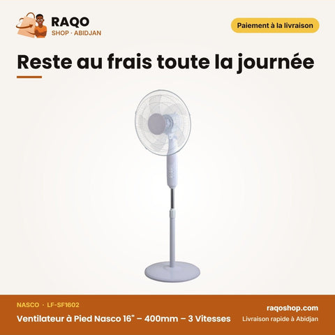 Ventilateur à Pied Nasco 16" – 400mm – 3 Vitesses – 5 Hélices | LF-SF1602 - RAQO
